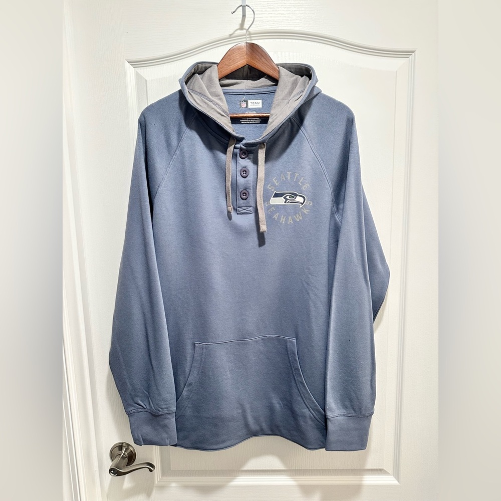 NFL Men's Blue Seattle Seahawks Quarter Buttoned Pullover Hoodie, Size XL - NWOT